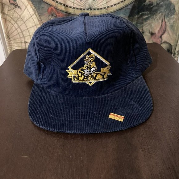 VINTAGE Pioneer Corduroy Snapback Hat - Navy Midshipmen - New Old Stock! - Picture 1 of 2